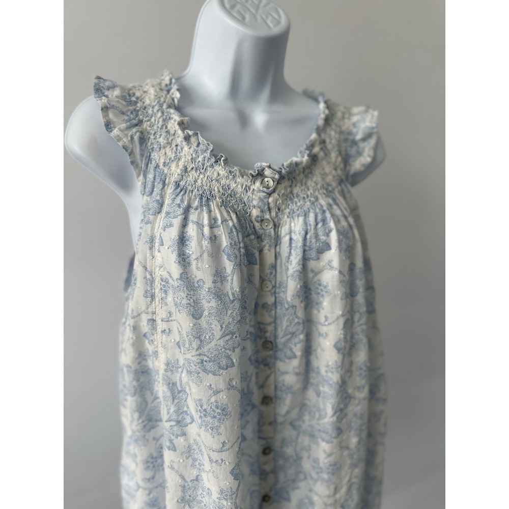Rachel Ashwell Shabby Chic Blue Toile Smocked Cottagecore Housedress Sz: M (b62) - Picture 2 of 5